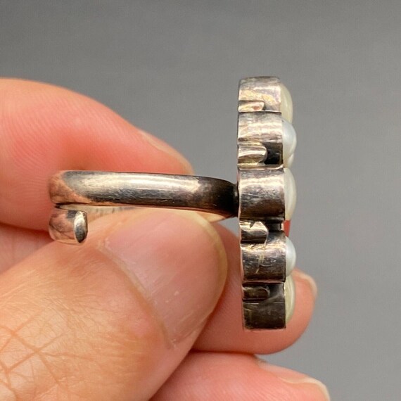 Vintage Pearl Coral Sterling Silver Ring Adjustab… - image 8