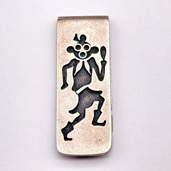 Vintage Hopi Elsie Gary Yoyokie Native Mudhead Dancer Silver Money Clip