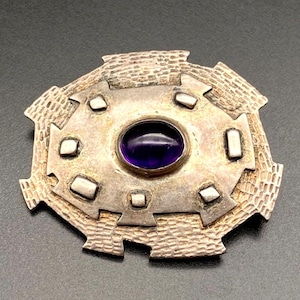 Vintage modernistische abstrakte Amethyst-Sterlingsilber-Brosche