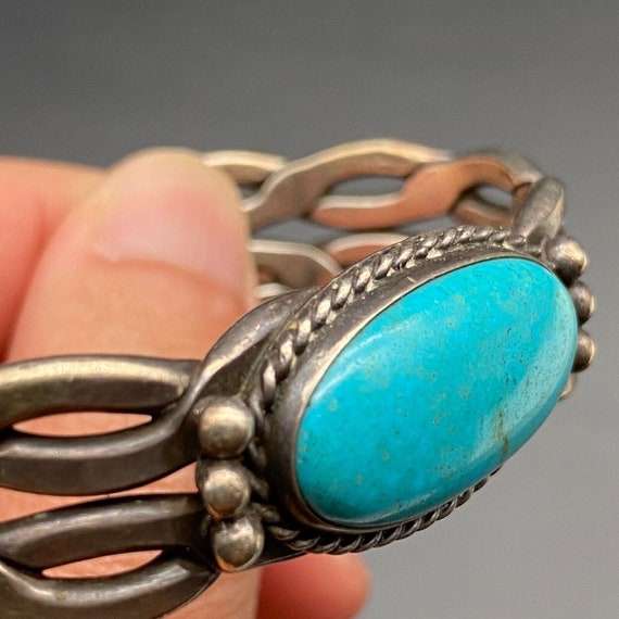 Vintage Navajo Turquoise Silver Twist Cuff Bracel… - image 7