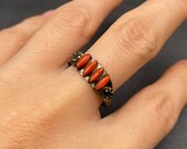 Vintage Zuni Sterling Silver Needlepoint Coral Ring Size 8