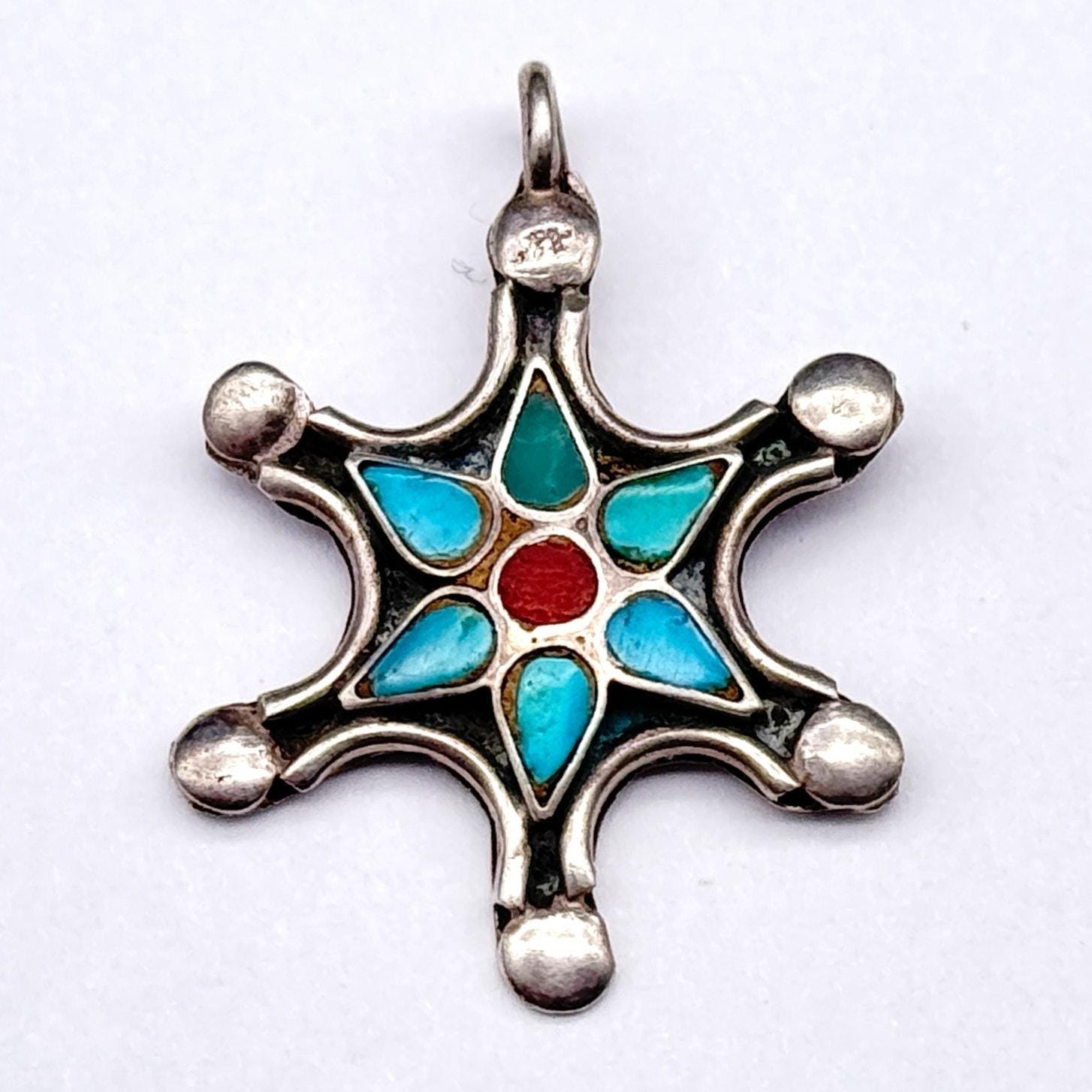 ヴィンテージ ズニ族 ネイティブスター ターコイズ コーラルインレイ