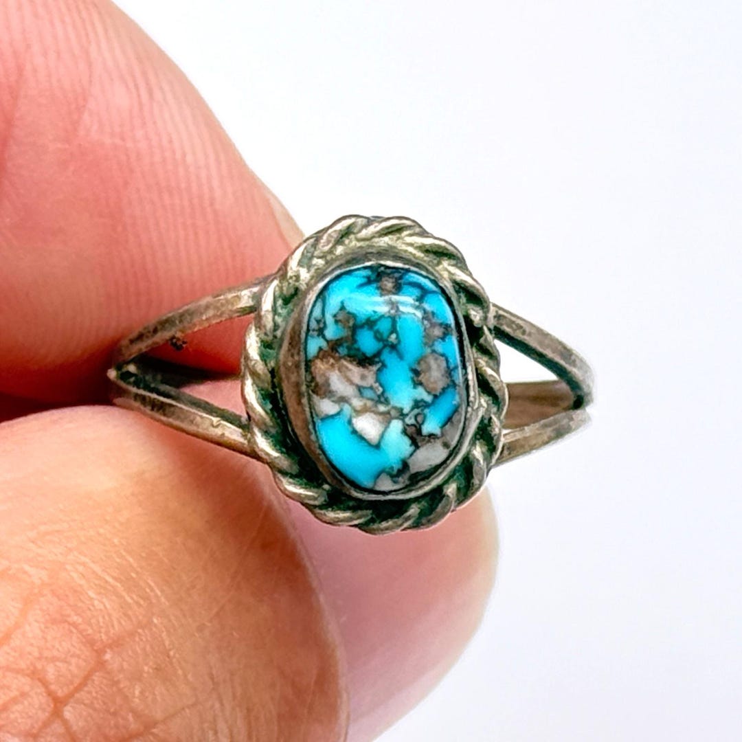 Navajo Petite Point Turquoise and Sterling ring main image 1