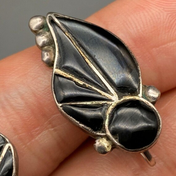 Vintage Zuni Native Jet Inlay Sterling Silver Screw B… - Gem