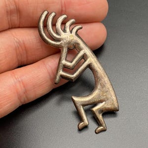 Broche y colgante de plata de ley con diseño de Kokopelli de Atkinson, estilo Navajo vintage, fundido en arena