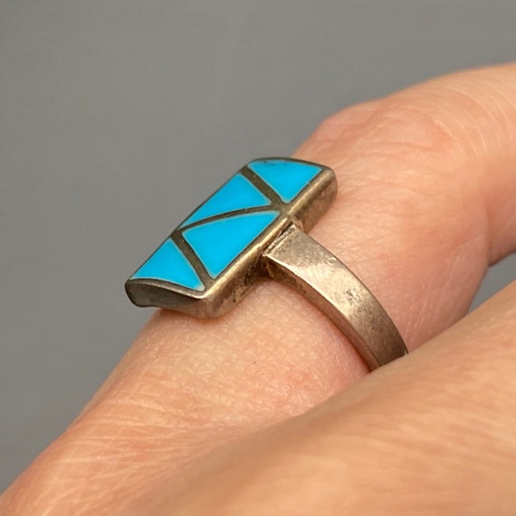 Petite Vintage Blue Enamel Sterling Silver Ring S… - image 7