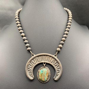Collana con ciondolo in argento con perline e turchese Naja, nativo Navajo, vintage, 18&quot;