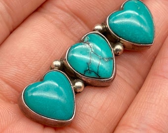 Vintage Platero Navajo Native Turquoise Heart Sterling Silver Brooch Pin