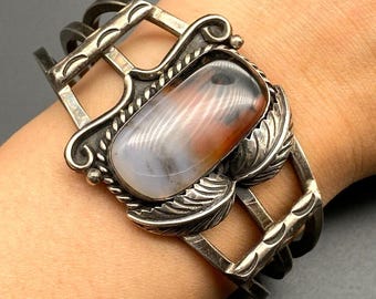 ヴィンテージ ネイティブアメリカン 珪化木 スターリングシルバー カフ