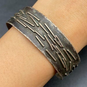 Vintage Modernist Brutalist Sterling Silver Bracelet Cuff 6-7/8&quot;
