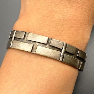 Vintage Modernist Geometric Link Bracelet Sterling Silver 7&quot;