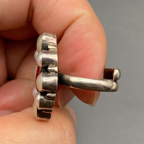 Vintage Pearl Coral Sterling Silver Ring Adjustab… - image 9