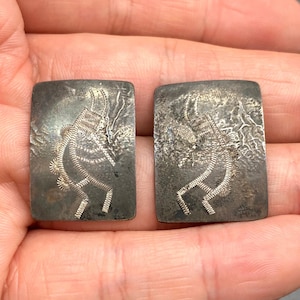 Kolczyki vintage z fletem w stylu Howarda Sice Kokopelli, rdzennego mieszkańca Hopi, ze srebra próby 925