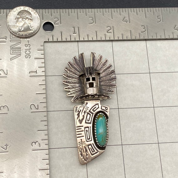 Vintage Southwestern Kachina Turquoise Sterling S… - image 3