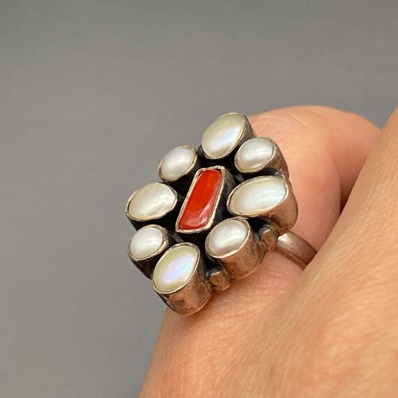 Vintage Pearl Coral Sterling Silver Ring Adjustab… - image 7