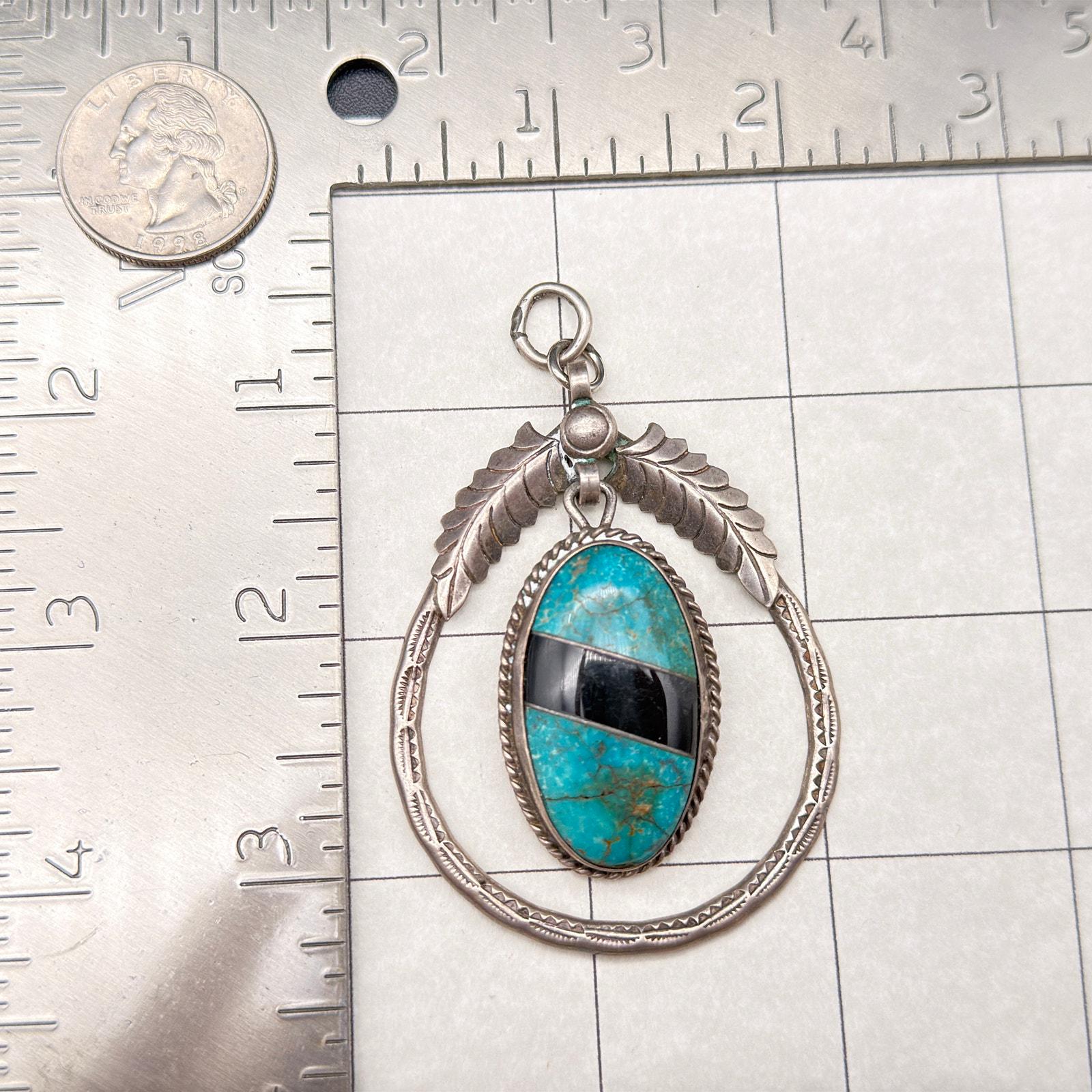Vintage Navajo Native Turquoise Stampwork Silver Pendant - Etsy