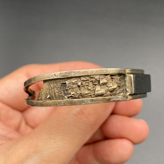 Vintage Brutalist Silver Bracelet Cuff Small 6-1/… - image 6