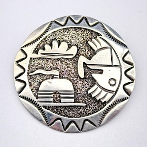 Vintage Navajo Native Kachina Hogan Storyteller Sterling Silver Brooch Pendant