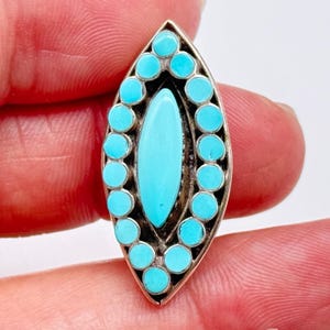 Vintage Zuni Native Turquoise Cluster Silver Pin Brooch Pendant
