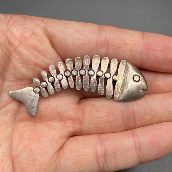 Vintage Mexico Fish Bone Sterling Silver Pin Broo… - image 6