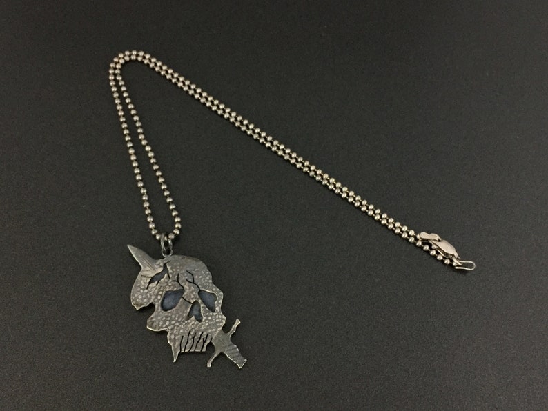 Vintage Sterling Silver Skull Sword Pendant Necklace