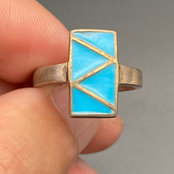 Petite Vintage Blue Enamel Sterling Silver Ring S… - image 1