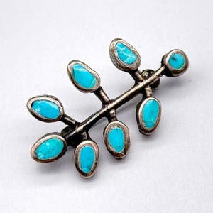 Petite Vintage Zuni Native Turquoise Inlay Silver Pin Brooch