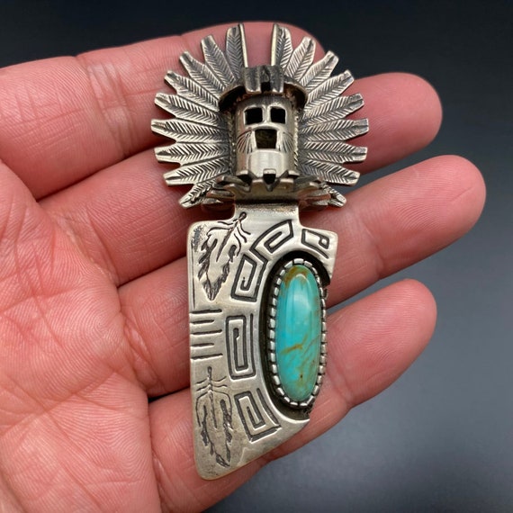 Vintage Southwestern Kachina Turquoise Sterling S… - image 1