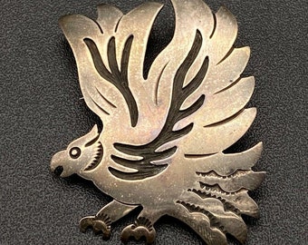 Vintage Navajo Native Flying Eagle Sterling Silver Brooch Pin Pendant