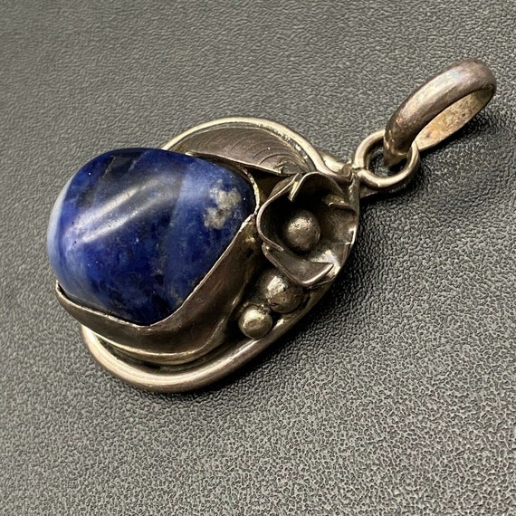 Vintage Blue Sodalite Sterling Silver Pendant - image 8