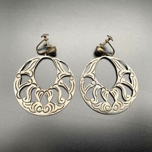 Vintage Mexico Sterling Silver Dangle Screw Back Earrings