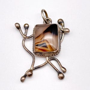 Vintage Brutalist Abstract Agate Silver Pendant