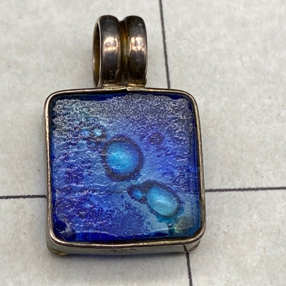 Vintage Blue Glass Sterling Silver Pendant - image 8