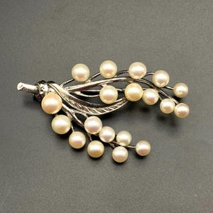 Vintage sterlingzilveren broche met parelbladspray