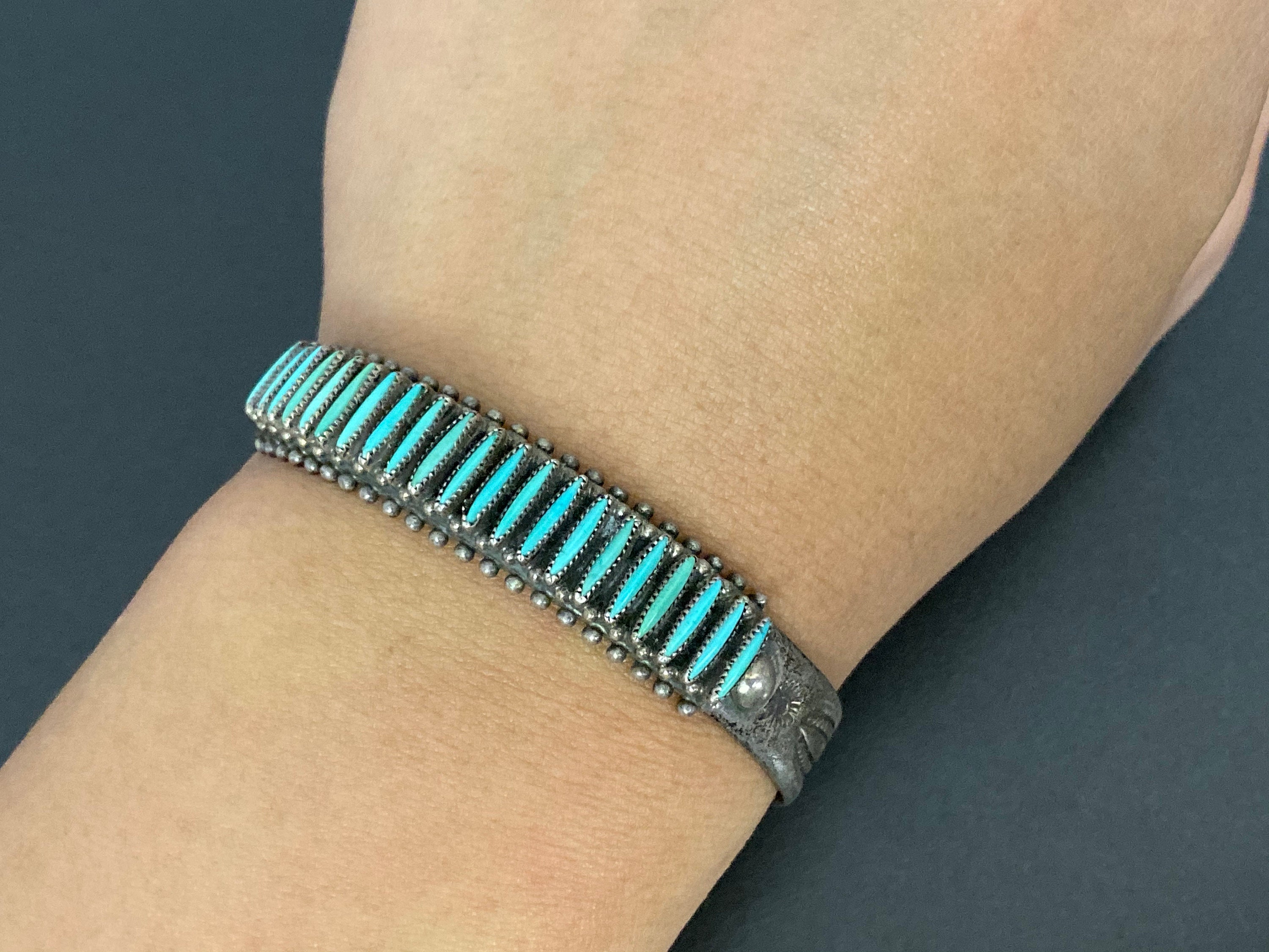 Vintage Zuni Bryant Waatsa Sterling Silver Turquoise Stampwork Etsy