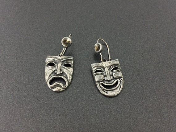 Vintage Sterling Silver Theater Faces Earrings