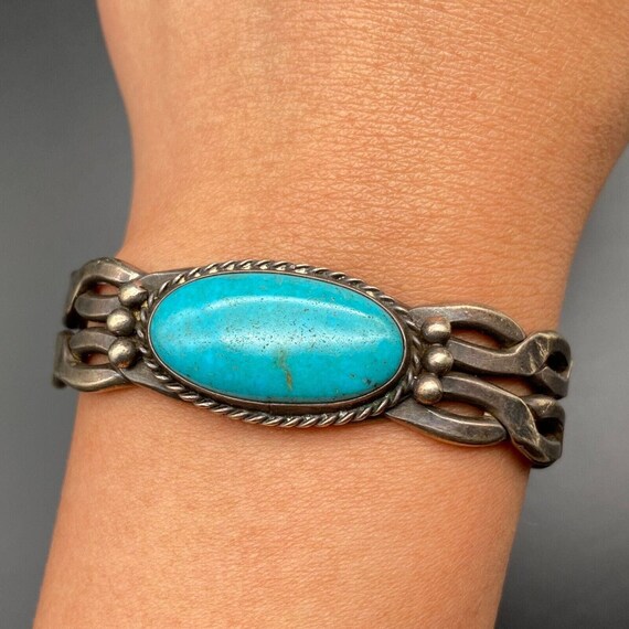 Vintage Navajo Turquoise Silver Twist Cuff Bracel… - image 5