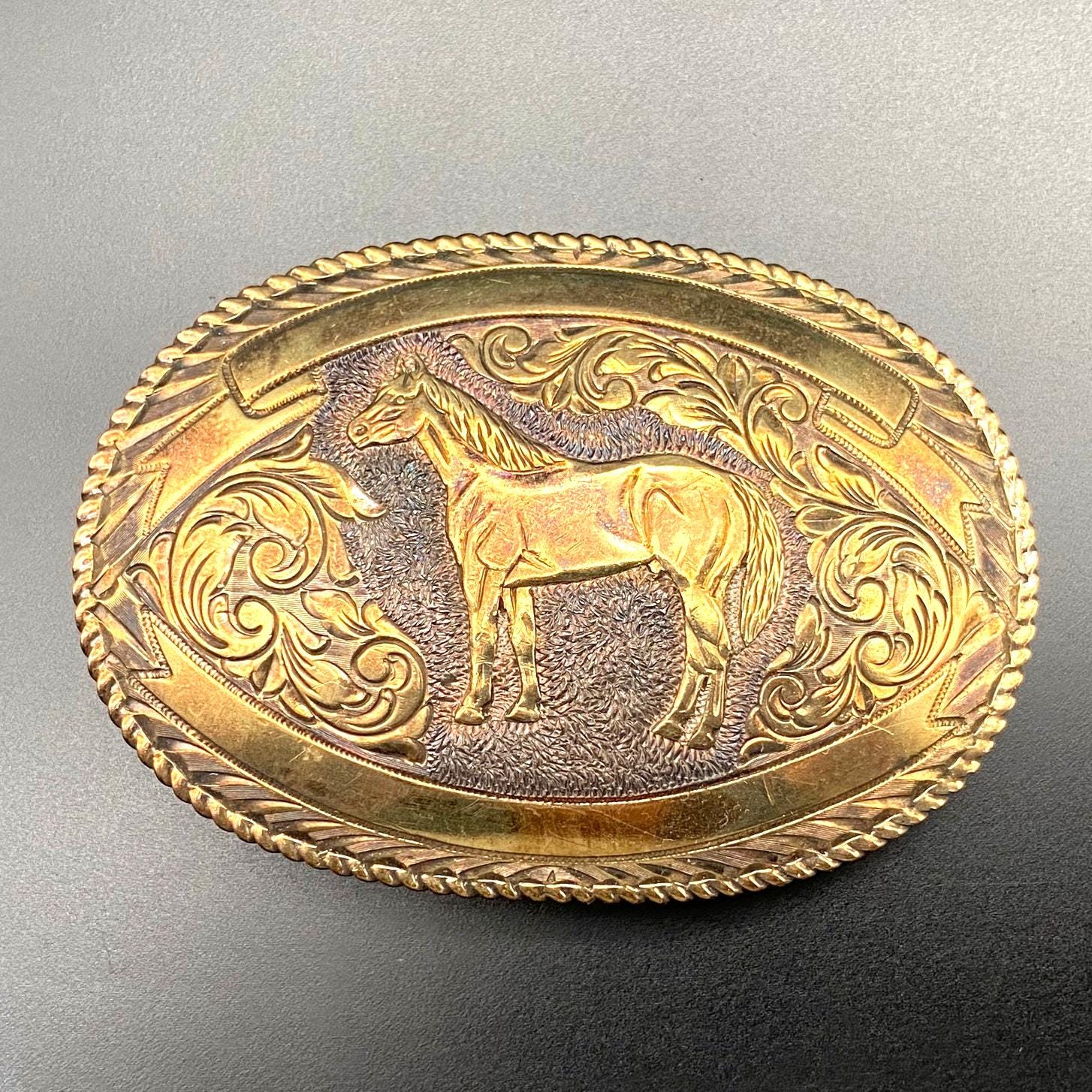 San Carlos custom belt buckle 22k gold over sterling silver with 5 Rubies. 22K Gold on Sterling Silver San Carlos Crumrine Belt Buckle  main image 4
