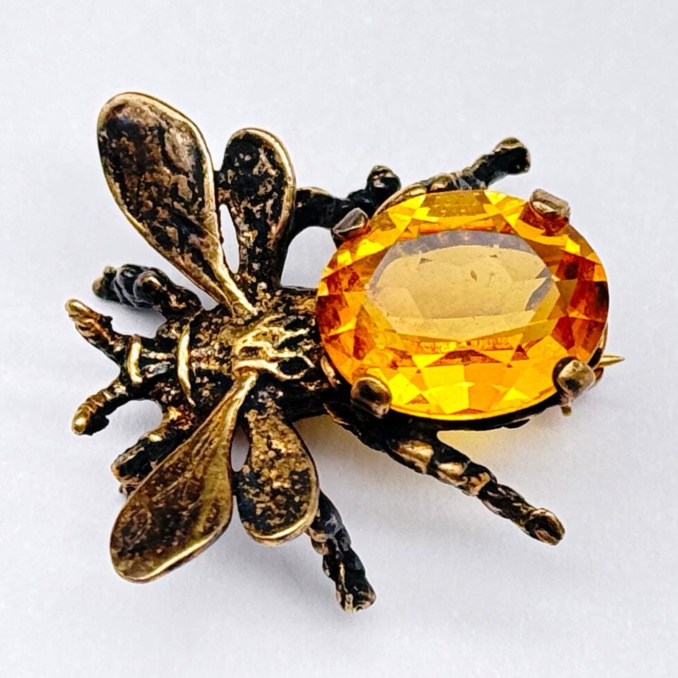 Vintage Cini Bee Yellow Rhinestone Sterling Silver Pin Brooch - Etsy