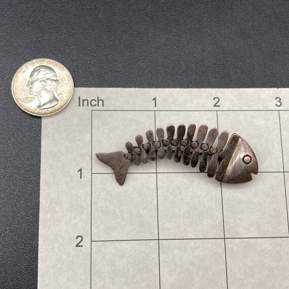 Vintage Mexico Fish Bone Sterling Silver Pin Broo… - image 2