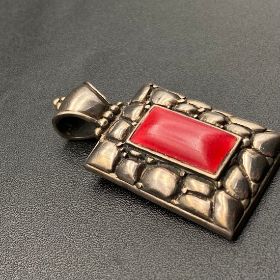 Vintage Red Stone Sterling Silver Pendant - image 3