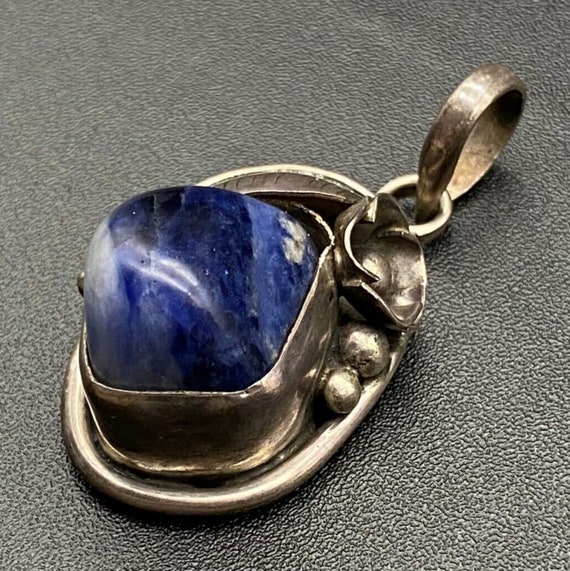 Vintage Blue Sodalite Sterling Silver Pendant - image 1