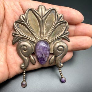 Vintage Mexiko Amethyst Gesicht baumeln Silber Pin Brosche