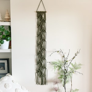 Narrow wall hanging macrame vine leaves, woodland leaf decor, Irish wall art, 7 x 45 inches