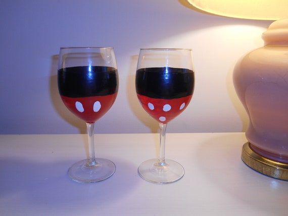 Minnie And Mickey Wine Glasses Set Of 2 Pair Hand Painted Etsy