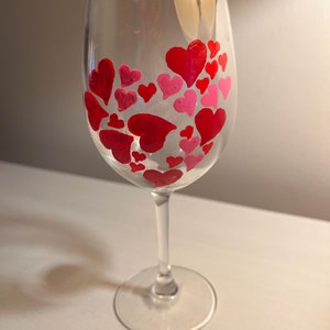 Hearts of Love, Valentines day, Wine Glass, Hand painted, 12 oz glass