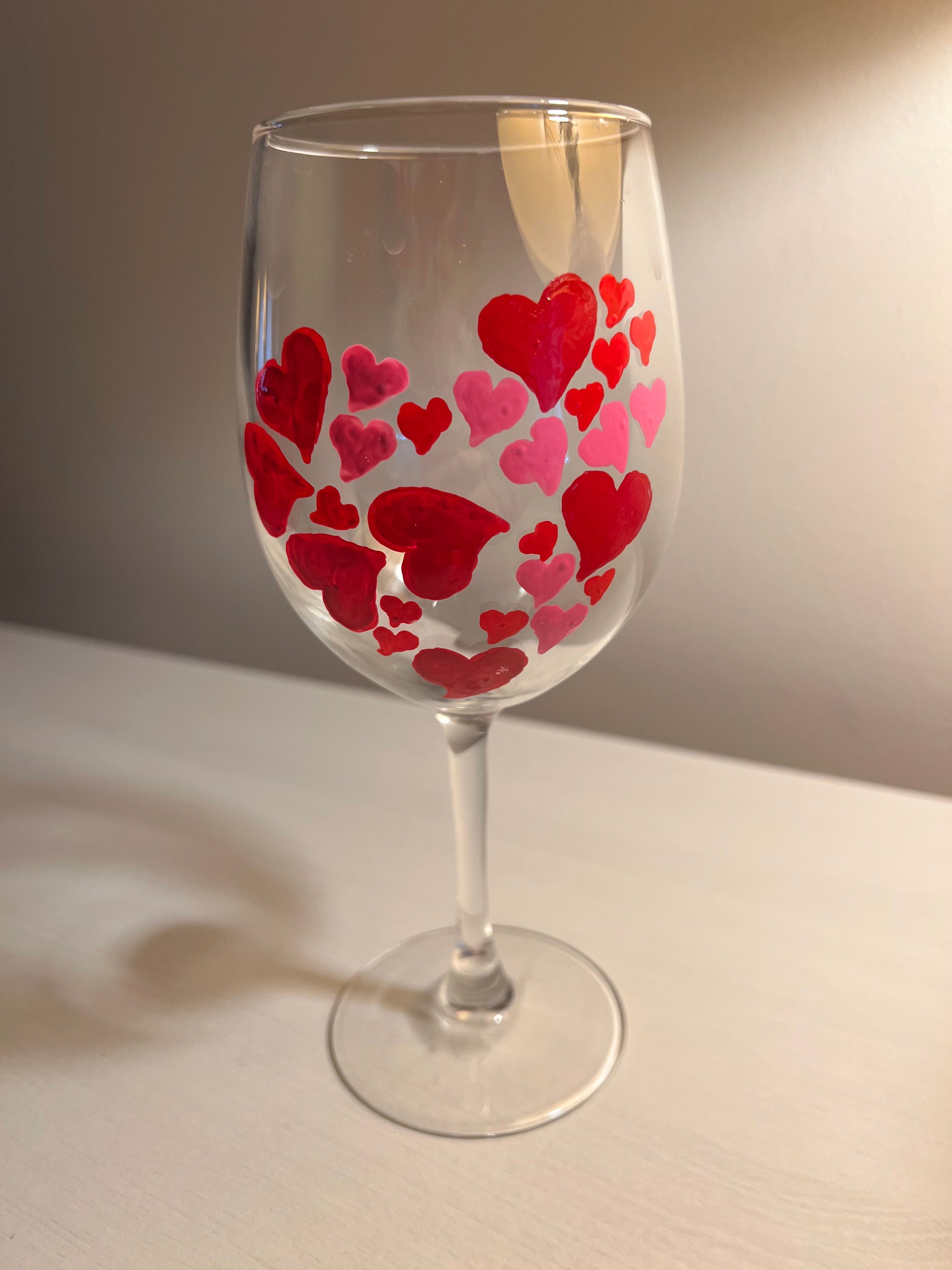 Hearts of Love, Valentines Day, Gem Hearts Wine Glass, Hand Painted, 12 Oz  Glass - Etsy