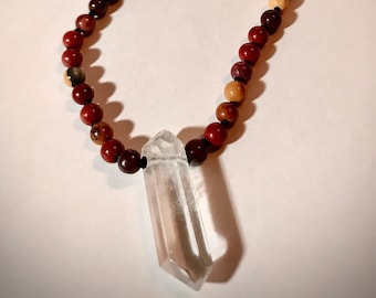 Mookaite Jasper, Wenge & Quartz Mala