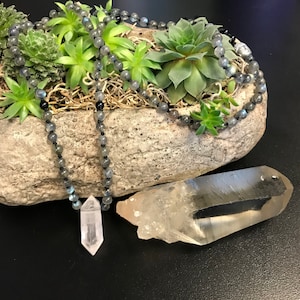 Labradorite, Onyx & Quartz Mala