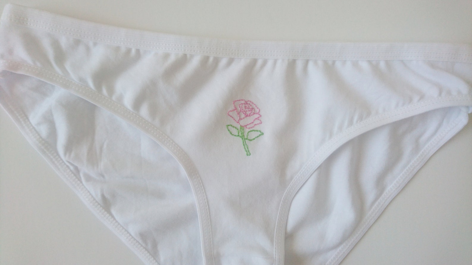 Pink Rose Panties Hand Embroidered Panties White Cotton Underwear Hand